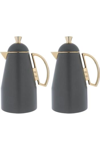 ALSAIF Plastic Thermos Set (Ruwaida) 1 Liter 0.75 Liters 2 Pieces Gray