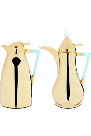 ALSAIF Steel Thermos Set Two Pieces With Crystal Handle Gold