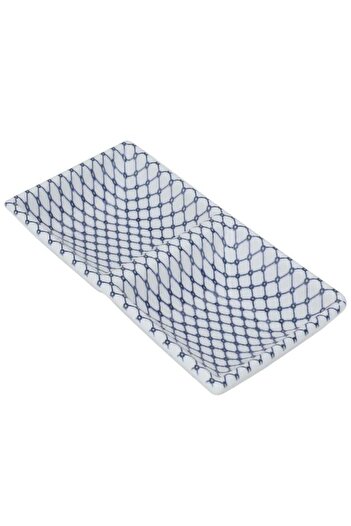 ALSAIF Divided Porcelain Serving Plate 17 X 8.5 X 3 Cm Two Squares Blue White Pattern