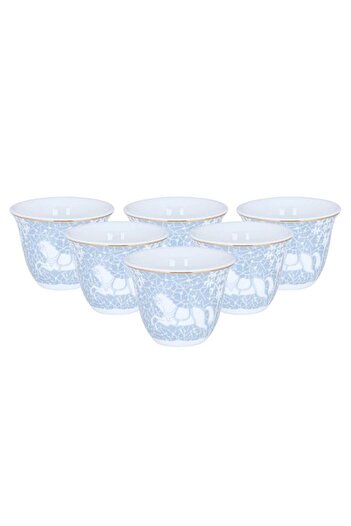 ALSAIF Arabic Coffee Cups Set 12 Pieces 90 Ml Horse Pattern White/Grey