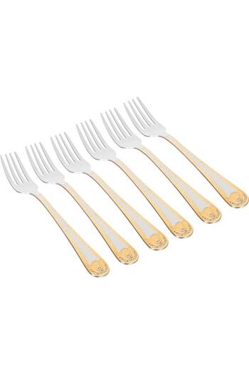 ALSAIF Steel Fork Set Silver With Golden Pattern 6 Pieces Silver