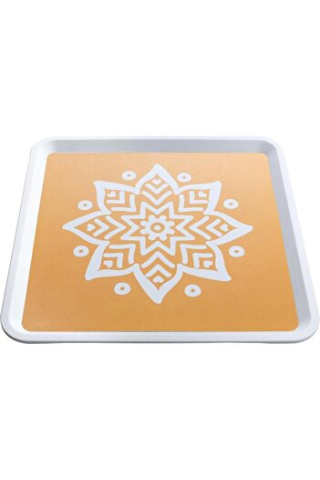 ALSAIF Porcelain Serving Tray 32 Cm Square Patterned White Yellow