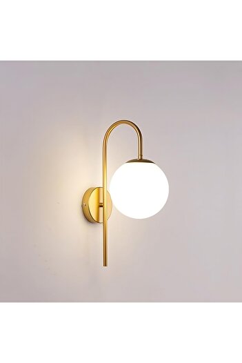 ABAJUR EVİM Dolunay  Gold Kasa Beyaz Camlı Tekli Aplik