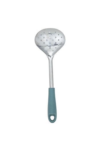 ALSAIF Steel Strainer Ladle 33X11 Cm With Silicone Handle Silver Green