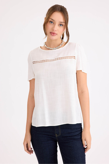 Vitrin Laced Short Sleeve Linen Blouse