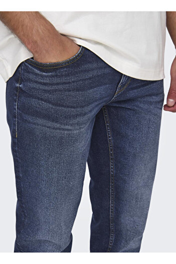 Only & Sons Yüksek Bel Normal Koyu Mavi Erkek Denim Pantolon ONSWEFT REG. ONE DBD 7620 PIM DNM V