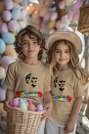 MYADA 23 April 19 May 29 October Colorful Ataturk Silhouette Printed Children's T-Shirt 23428