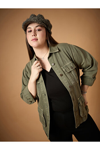 Sassafras By Styli Plus Size Acid Washed Denim Shacket