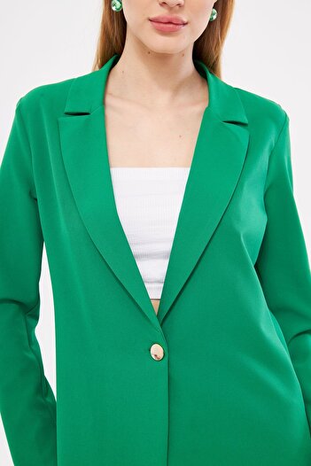 armonika Dark Green Single Button Women's Jacket - ARM-23Y001047