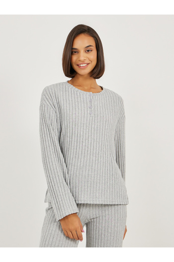 Styli Brushed Rib Placket Detail Drop Shoulder Top and Pyjama Set