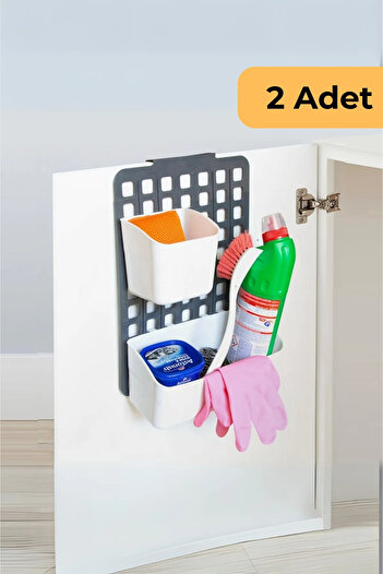 EVLE Level Adjustable Cabinet Door Organizer 1 Wide 1 Narrow, Set of 2, White