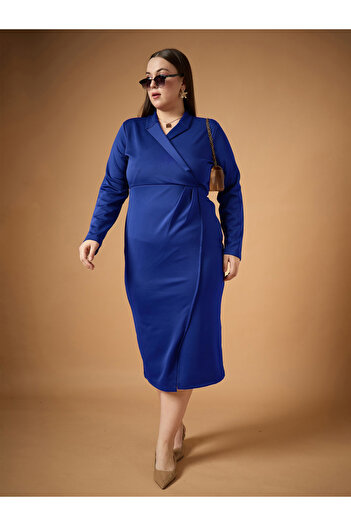 Sassafras By Styli Plus Size Solid Wrap Look Sheath Midi Dress