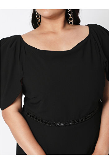 Mish By Styli Plus Size Beaded Waistband Accent Wrap Front Midi Dress