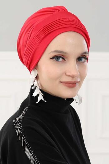 Aisha's Design بونيه قطني مطوي، B-19، أحمر