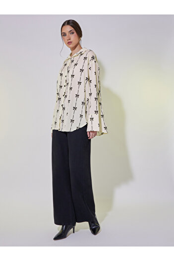 Take Two By Styli Bow Print Button Down Oversized Shirt