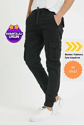 SERAZAT Cargo Pants Men's Black Jogger Pants Side Pocket Trousers