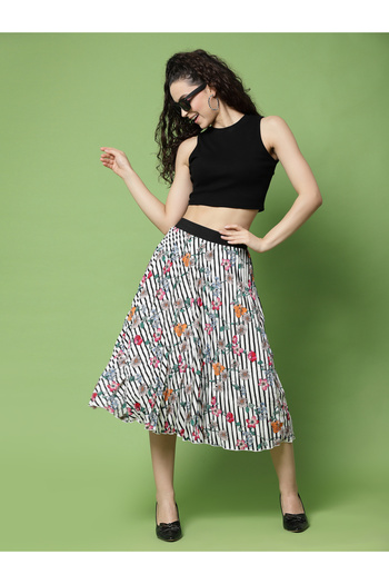 Kassually By Styli Floral Print Pleated Midi Skirt