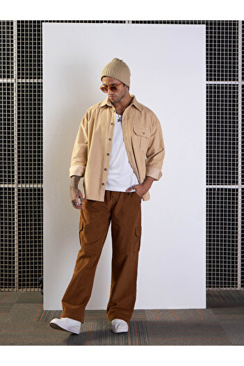 Mascln Sassafras By Styli Corduroy Front Button Shacket with Pocket Detail