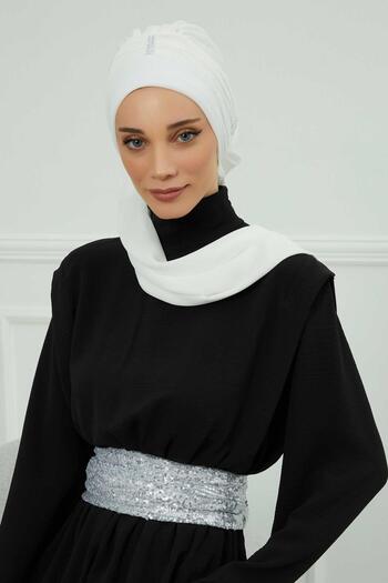 Aisha's Design Chiffon Ready-Made Turban with Colorful Stone Accessories,Ht-51,Ht-51,Off White