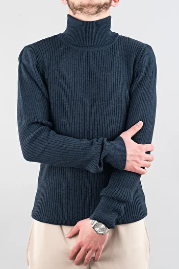 bombe Men's Slim Fit Turtleneck Cotton Turtleneck Sweater Navy Blue