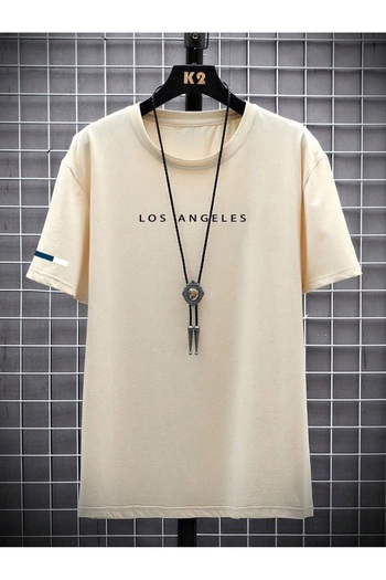 DESCARTES Men's Los Angeles Printed Oversize T-shirt with Sleeve Line Print Detail