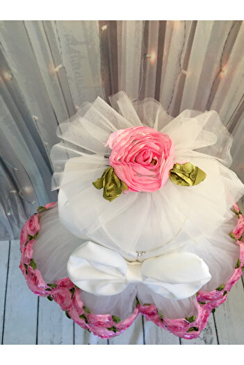 Stellababydesign Pembe çiçekli beyaz renk kız çocuk özel gün elbisesi