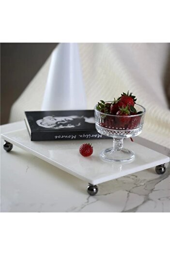 Akayev Marble White 30x20 Cm Smoked Bead Foot Presentation Holder
