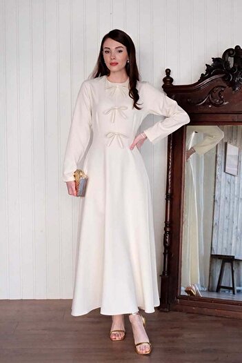 Ceylan Otantik Ecru Bow Detail Dress
