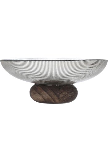 ALSAIF Glass Sweet Dish 15.5 X 15.5 X 5 Cm With Wooden Base Brown
