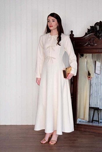 Ceylan Otantik Ecru Bow Detail Dress