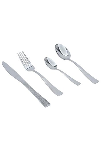 ALSAIF Steel Spoon Set 24 Pieces Engraved Silver