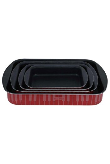 ALSAIF Tray Set 4 Pieces Rectangular 25 X 30 X 35 X 42 Cm Red