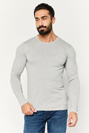 French Connection Men Round Neck Long Sleeves Brand Logo T-Shirt, Grey