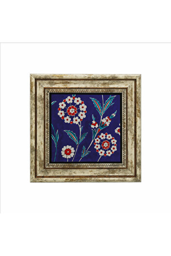 Sadrazam Iznik Tile Pattern Printed Natural Stone Painting 25X25 Kd-24