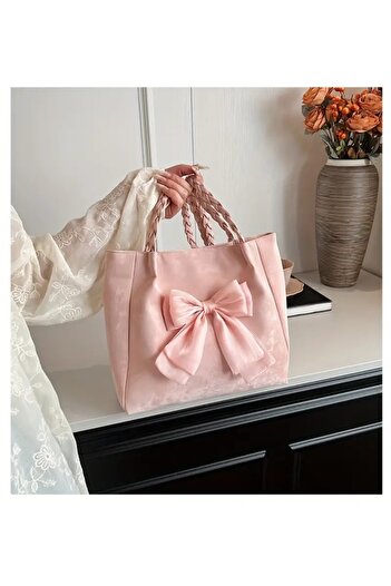 Clariss Pinterest Pink Bow Knit Handle Tote Bag