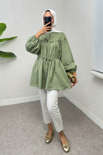 Salih Çelebi Lace-Up Drawstring Tunic 2252 - Khaki
