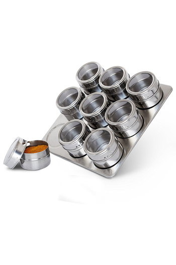Weather Forecast 9-Piece Table Top Magnet Stainless Steel Spice Rack Set Cin220x