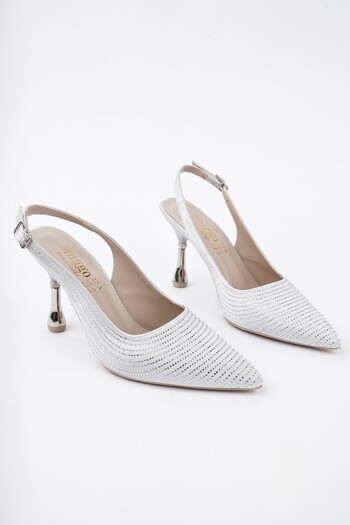 MUGGO Amrita Pointed Toe Stone Open Back Classic Heeled Women's Shoes