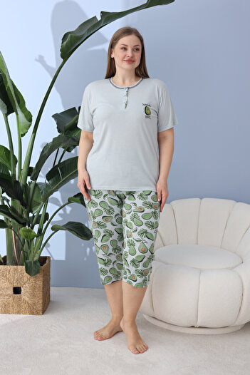 SEBOTEKS 100% Cotton Short Sleeve Capri Large Size Women's Pajamas Set 30119