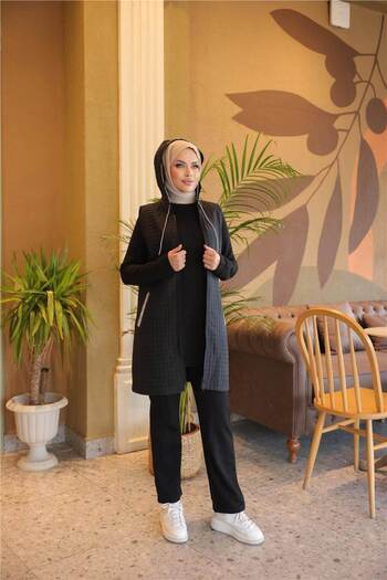 Bwest Quilted Triple Suit with Zippered Hooded Pocket - (38-46) - 71226 - Black