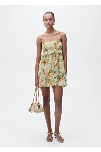 MANGO Woman Short Floral Dress Ruffle Detailed