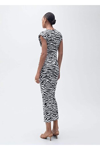 MANGO Woman Zebra kesim midi elbise