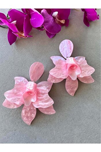 Pelin Aksesuar Pink Plexi Extra Large Flower Earrings