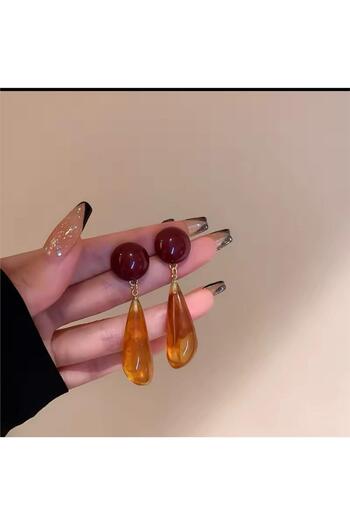 Pelin Aksesuar Brown Drop Stone Earrings