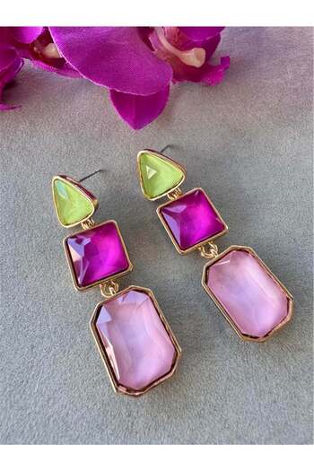 Pelin Aksesuar Green Pink Geometric Earrings