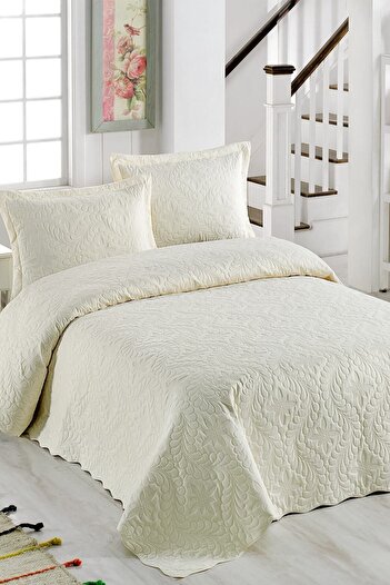 Örtüm Ivy Cream Microfibre Matlasata - Cuvertura de pat dubla