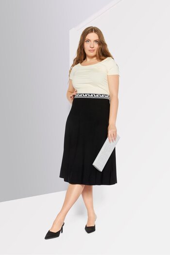 Michael Kors Women Eco Bold Logo Metallic Flare Skirts, Black