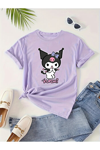 Let's Wear Μπλουζάκι με ροζ κείμενο Kuromi με λαιμόκοψη για κορίτσια