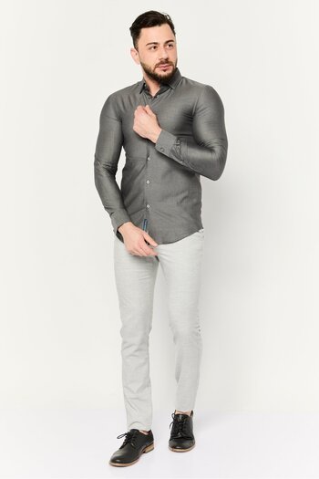 Perry Ellis Men Slim Fit Allover Print Long Sleeves Casual Shirt, Grey