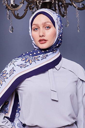 Levidor Şal regal cu model de margarete bleumarin